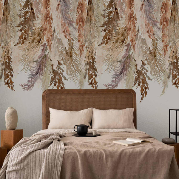 Carta da parati - Minimalist boho landscape - dangling leaves in beige colours