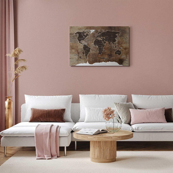 Quadro - World Map: Wooden Mosaic