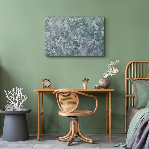 Quadro - Ornaments in Worn Muted Turquoises: Delicate Plant Pattern