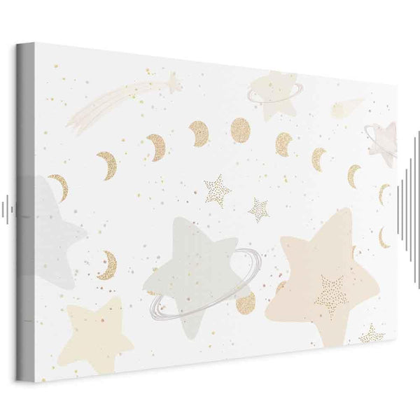 Quadro - Fairy-Tale Galaxy - Phases of the Moon in Yellow Tones Among Stars in Beige and Ash Colors with Stardust