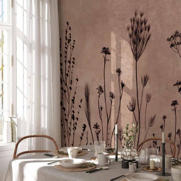 Carta da parati - Wildflowers – black plants on lime-wash background