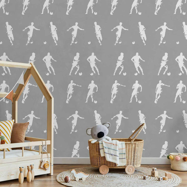 Tappezzeria murale - Sports Silhouettes - Dynamic figures of soccer players on a gray background