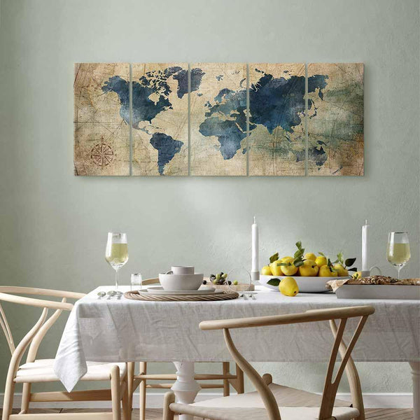 Quadro - Retro Map (5 Parts) Narrow