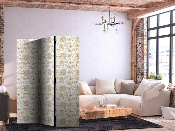Paravento - Beige Shades of Nature - Flowers and Butterflies on a White Background - Illustration