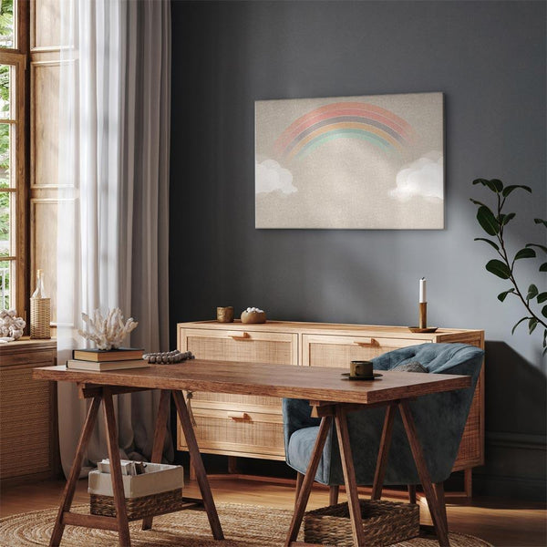 Quadro - Rainy June - Colorful Rainbow Emerging from Clouds on a Bright Background