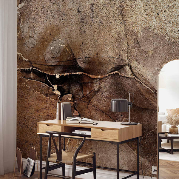 Carta da parati - Rock abstraction - brown and beige pattern in the style of cracked stone