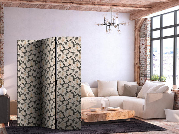 Paravento - Among Pink Shrubs - White and Beige Rabbits on a Blooming Meadow