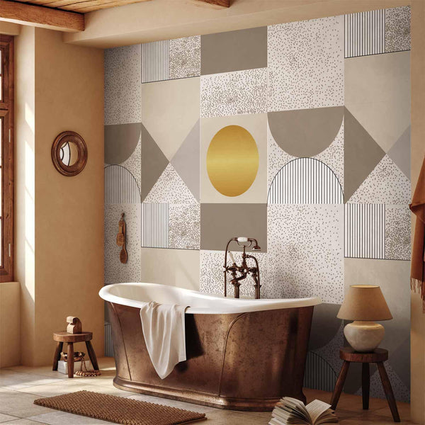 Carta da parati - Beige and Gold Geometric Pattern