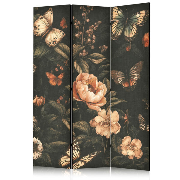 Paravento - Mysterious Garden - Butterflies Flying Over Flowers - Rustic Evening