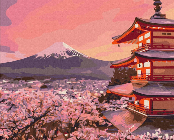 Quadro fai da te - A temple against the backdrop of Mount Fuji