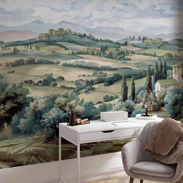 Carta da parati - Landscape with Green Fields and Trees Tuscan Sunny View