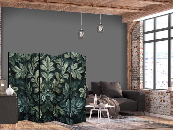 Paravento - Dark Green Victorian Leaves - Botanical Carved Composition