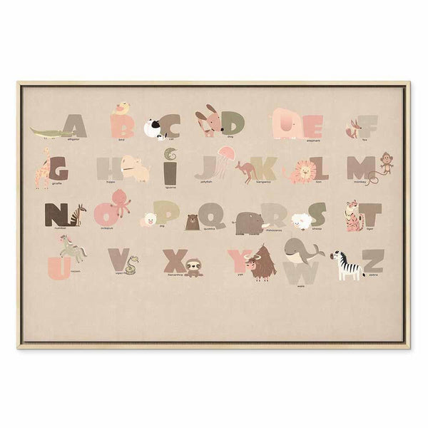 Quadro - Alphabet at the Zoo - Joyful Animals and Their Names on a Beige Background
