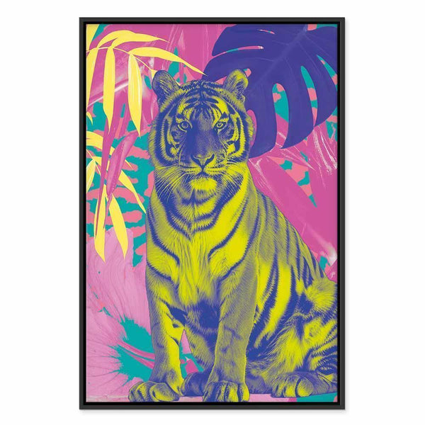 Quadro - Colorful Tiger - Intense Colors of a Tiger Surrounded by Tropical Plants