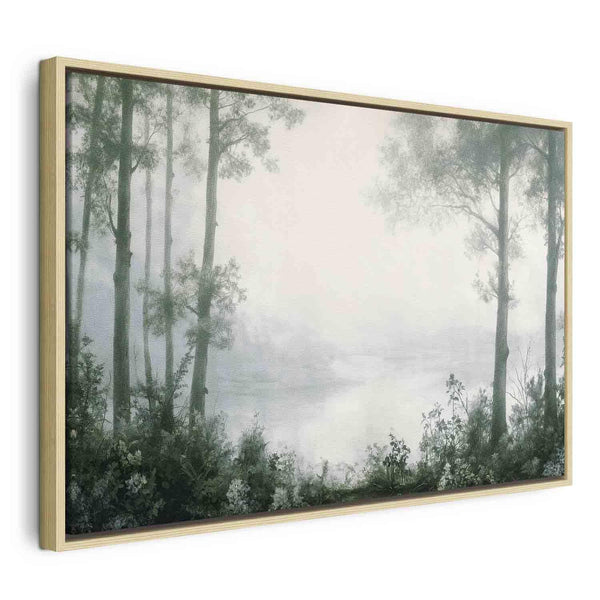 Quadro - Retro Landscape Grove Trees and Pond in Patinated Shades of Green