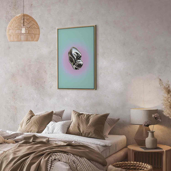 Quadro - Metallic Form - Abstract Sculpture on a Mint Background with a Purple Halo