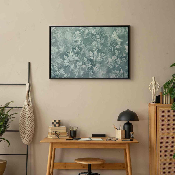 Quadro - Ornaments in Worn Muted Turquoises: Delicate Plant Pattern