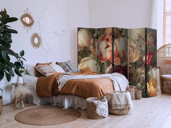 Paravento - Blooming Peonies - Charismatic Flowers Bathed in Sunlight