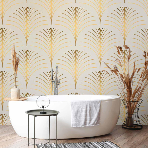 Carta da parati - Gold Linear Pattern on Marble Background