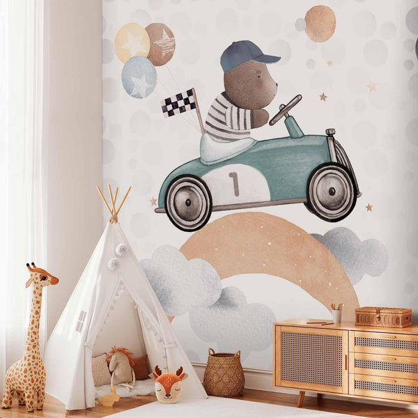 Carta da parati - Teddy Bear in a Racing Car