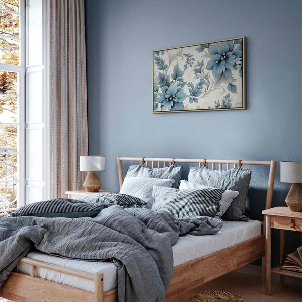 Quadro - Turquoise Flowers in Retro Ambience Floristic Ornaments