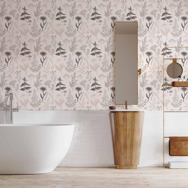 Tappezzeria murale - Flowers and herbs in warm greys