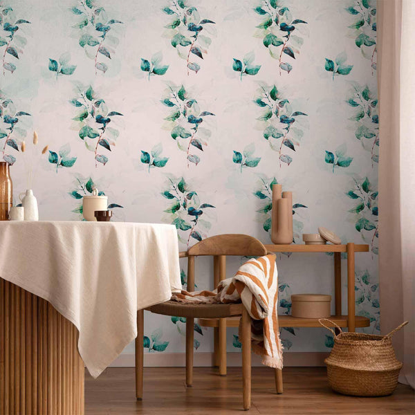 Carta da parati - Mint green nature - solid floral pattern with green leaves