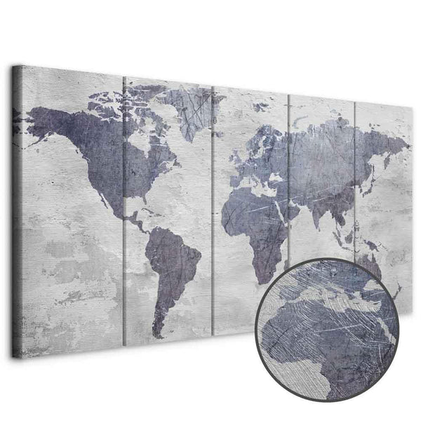 Quadro - Concrete World Map (5 Parts) Narrow