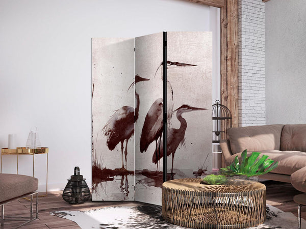 Paravento - Herons painted with ink
