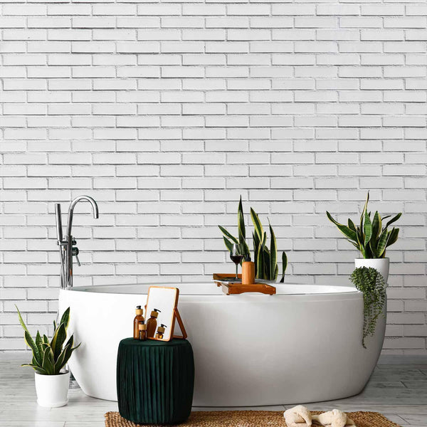 Carta da parati - Snow Brick - Pattern Imitating a Brick Wall in White