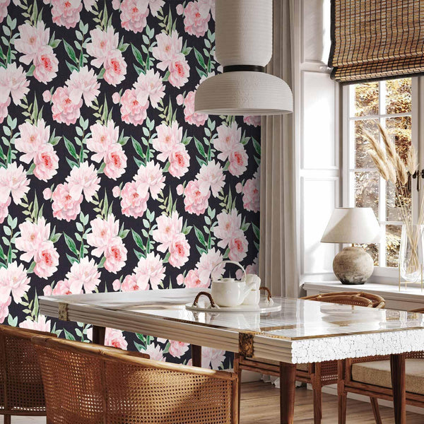 Tappezzeria murale - Peonies on graphite background