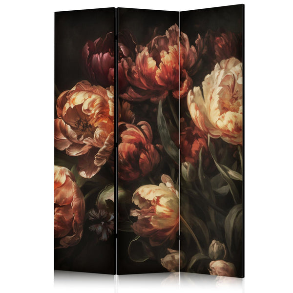 Paravento - Magnificent Tulips - Bouquet of Flowers in Red and White on a Black Background