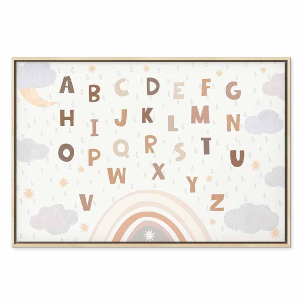 Quadro - Letters Above the Rainbow - Letters Among Streams of Rain and Clouds with a Rainbow Moon and Stars on a Light Background