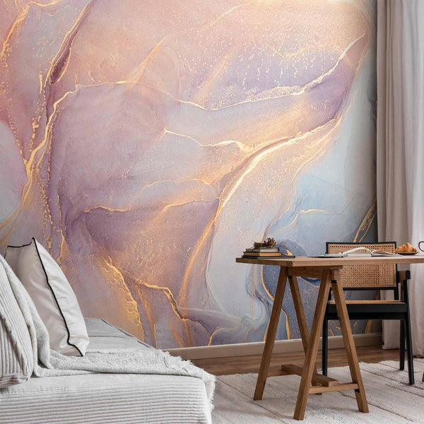 Carta da parati - Pink and Blue Marble - Abstract Watercolour With Gold Accent