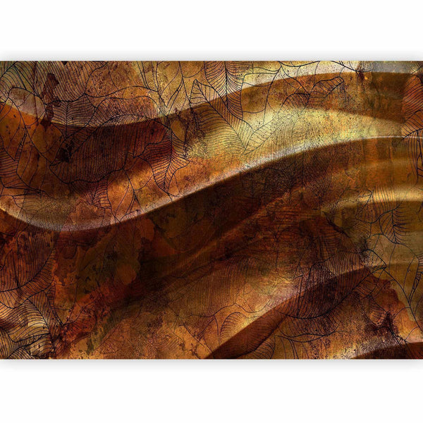 Carta da parati - Liquid gold - abstract wavy composition with leaf patterns