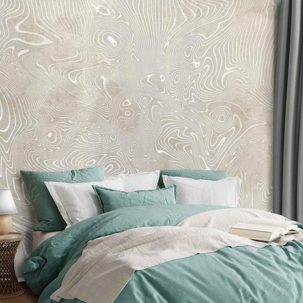 Carta da parati - Flowing shapes - abstract beige and white background in patterned compositions