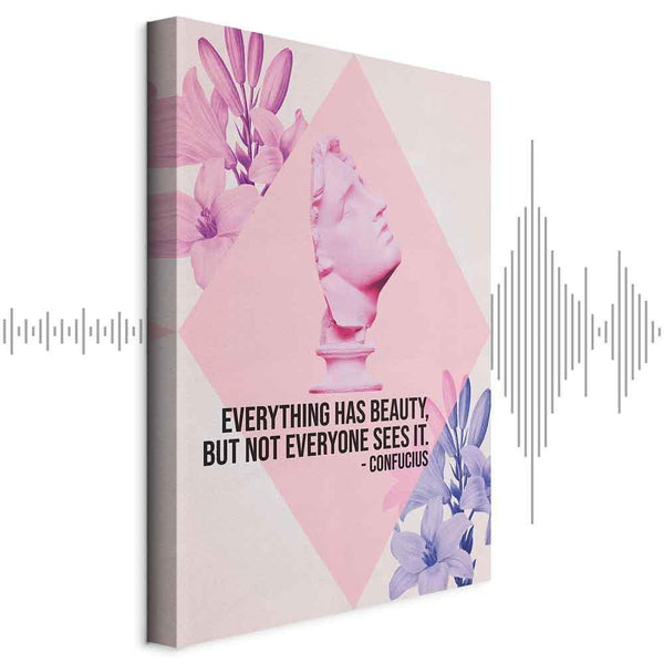 Quadro - Beauty in the Eyes - Inspirational Quote with Pink Bust and Flowers