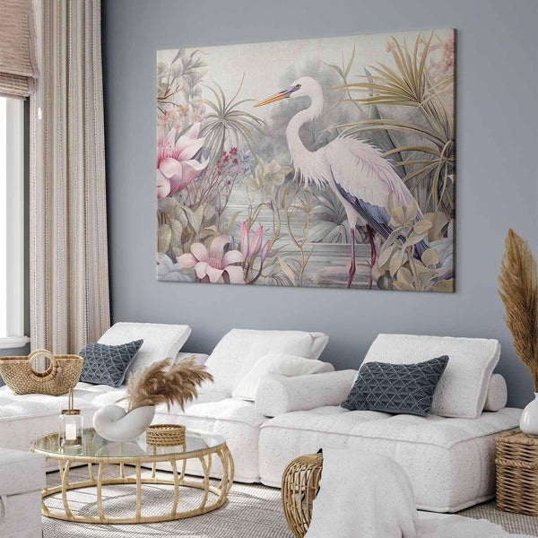 Quadro XXL - Heron wading in a pond - illustration in bright colours