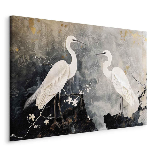 Quadro - Herons and cherry blossoms - oriental-style illustration depicting birds