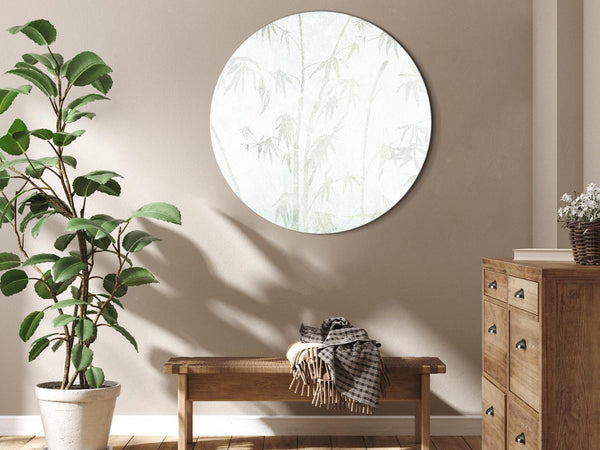 Quadro rotondo - Bamboo forest - Delicate bamboo jungle in pastel colors of celadon and green on a light background