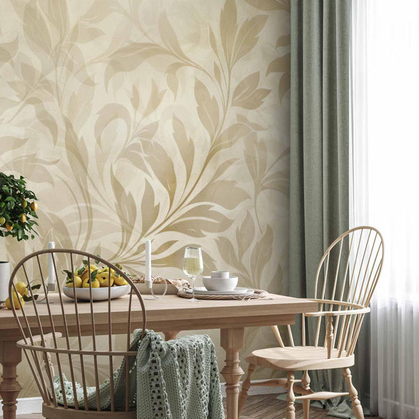Carta da parati - Botanical Motif with Leaves and Vines in Sand Colors