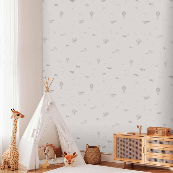 Tappezzeria murale - Drawing - Airplanes - balloons - and airships against a sky full of birds