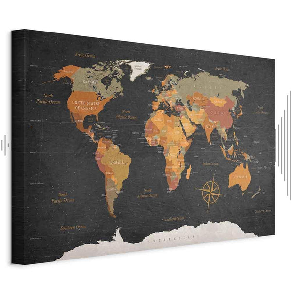 Quadro - World Map: Secrets of the Earth