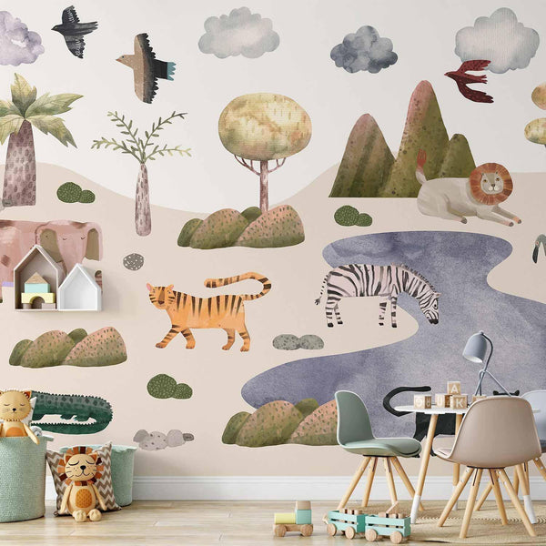 Carta da parati - Africa for Toddlers - Savannah Animals in Pastel Colours