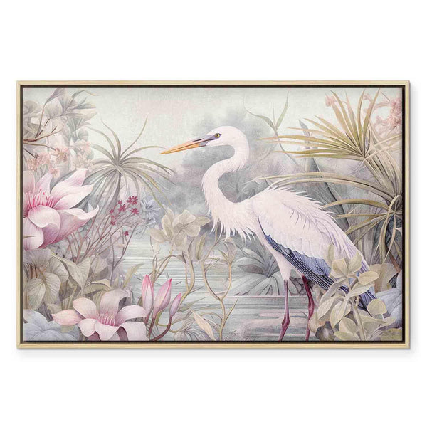 Quadro - Heron wading in a pond - illustration in bright colours