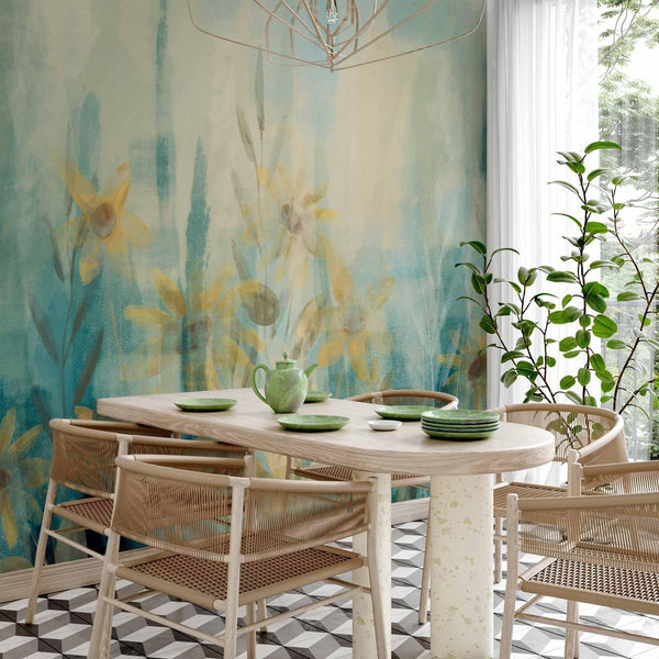 Carta da parati - A touch of summer - floral motif with a meadow of flowers in blue tones