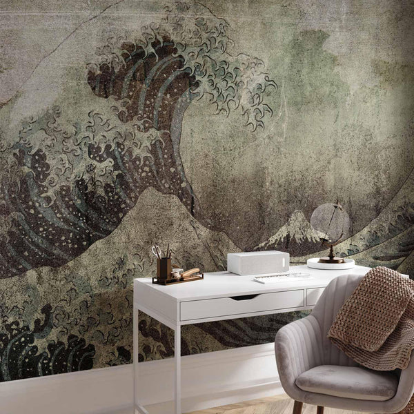 Carta da parati - Great wave in Kanagwa in retro style - landscape of rough sea