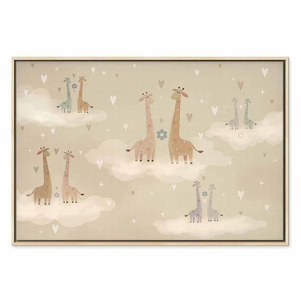 Quadro - Love - Colorful Giraffes Floating on Clouds Among Hearts and Stars