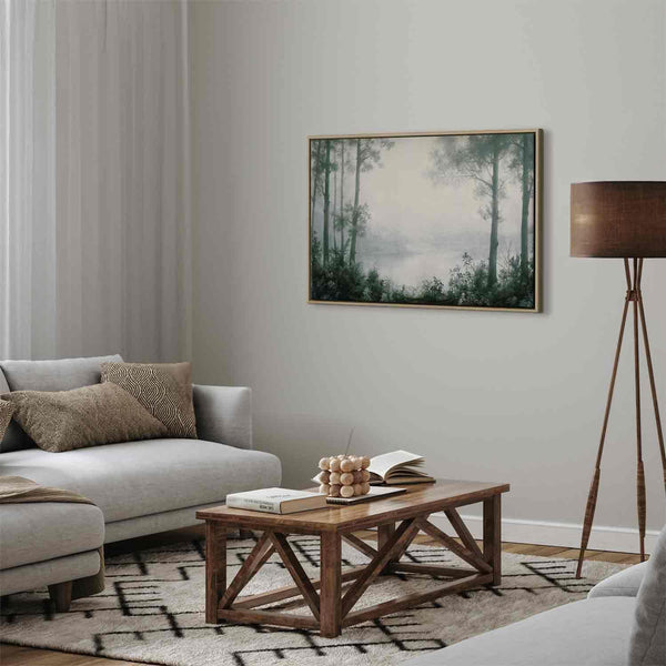 Quadro - Retro Landscape Grove Trees and Pond in Patinated Shades of Green