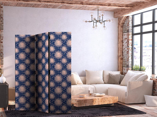 Paravento - Sunny Patterns - Repeating Sun Motif on a Navy Background